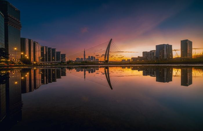 Modern skyline of Ho Chi Minh City at sunset