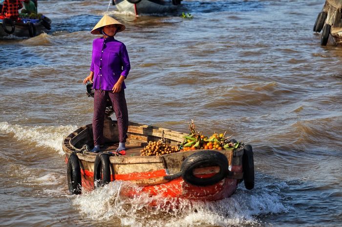 Boats at a floating market on the Mekong Delta